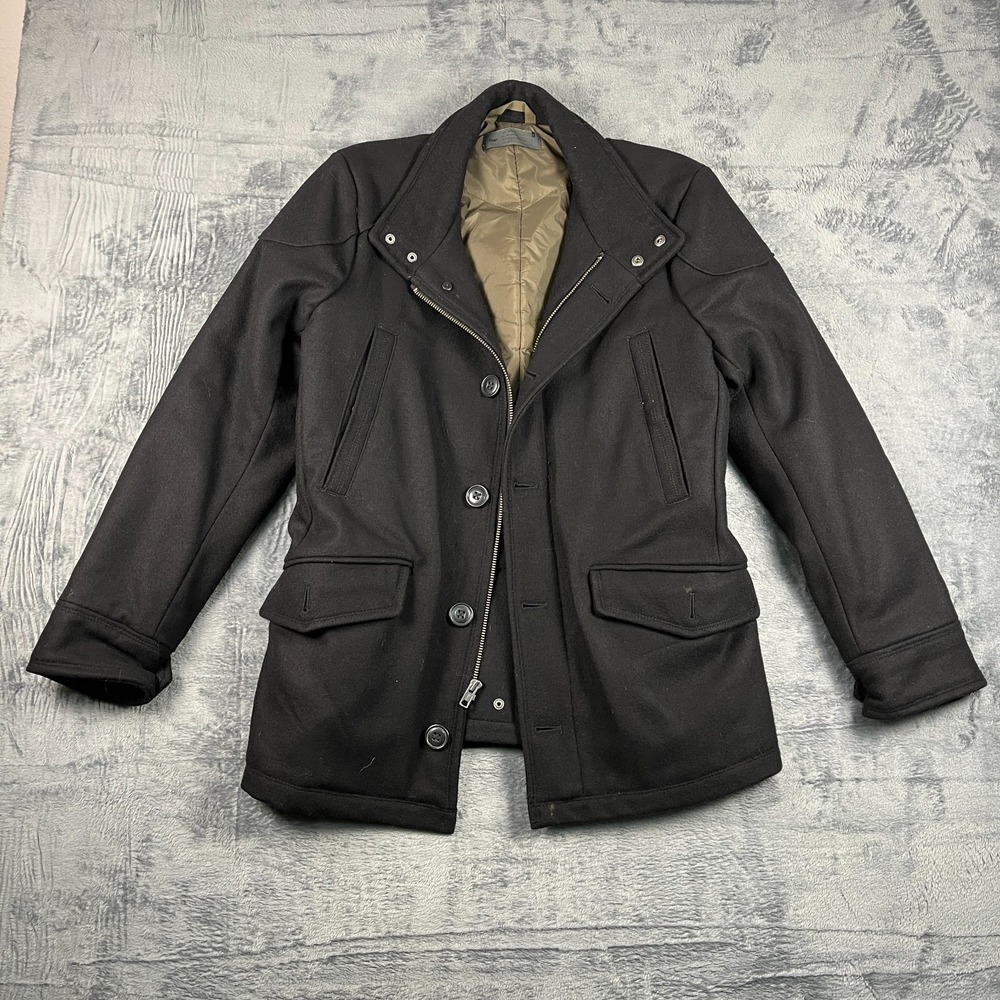 Gap Mens Vintage Pea Coat Medium Black Quilt Lined‎ Elbow Patch RN54023